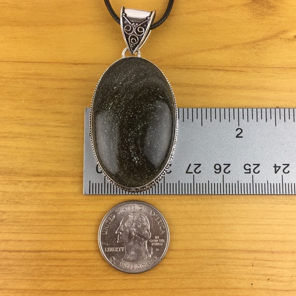 New Black Jasper Stone Silver Pendant Necklace - Picture 5 of 7